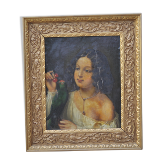 Oil portrait Girl with parakeet