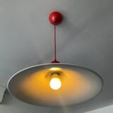 Space Age red metal saucer pendant light from the 70s-80s