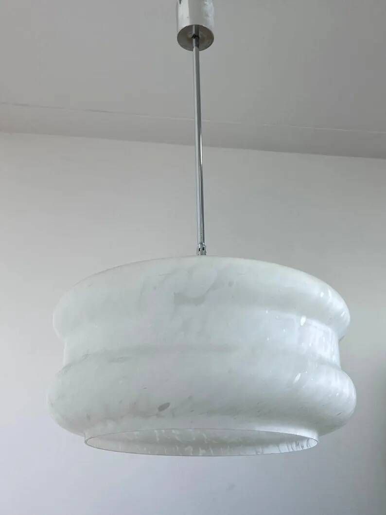 Design White art glass pendant by Karel Volf, Czechoslovakia, 1970s