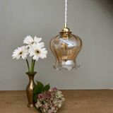 Susspension globe vintage en verre ambré légèrement nacré
