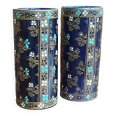 Old pair of Gien vases/enameled relief decoration