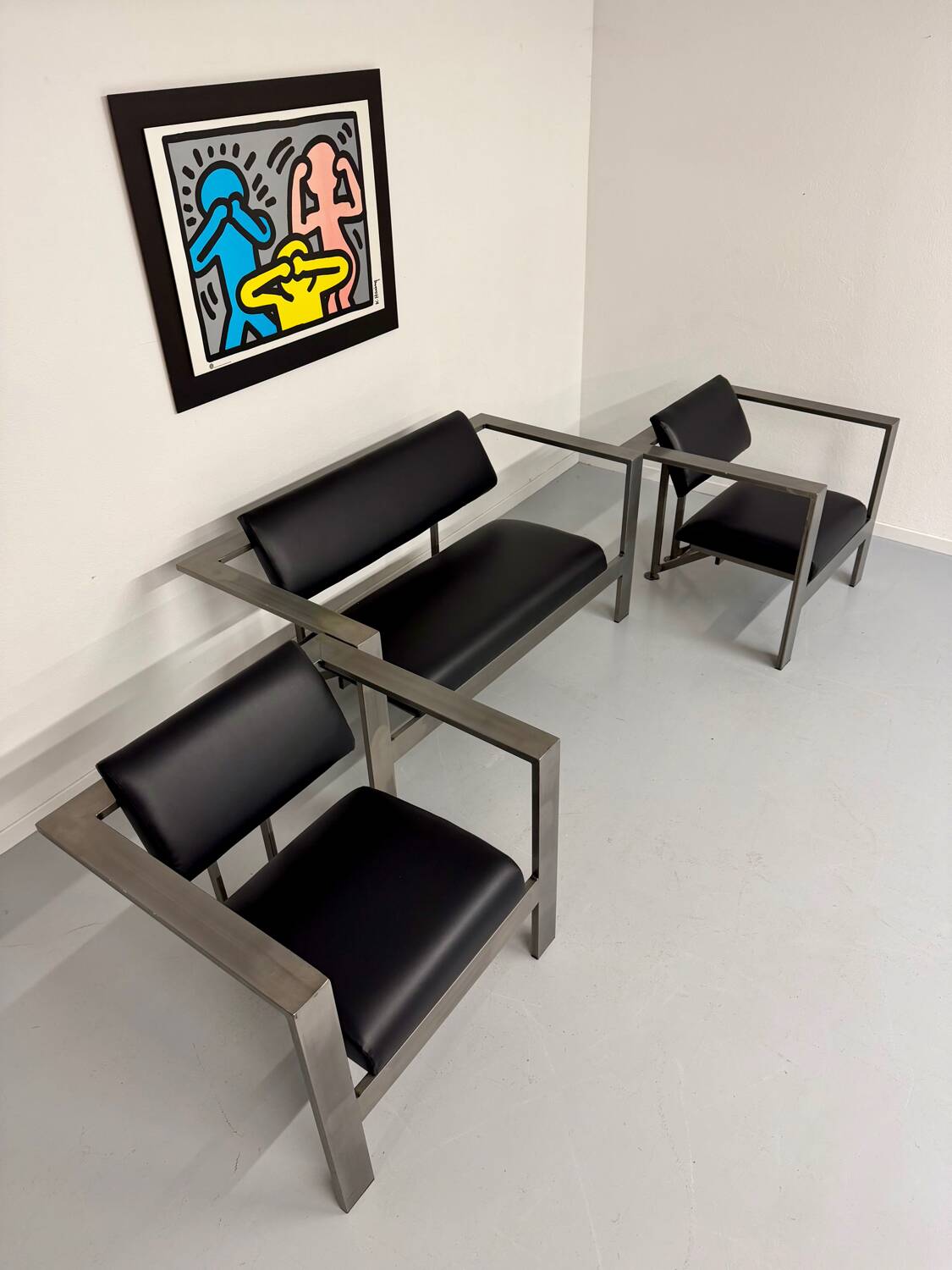 Salon brutaliste fauteuils simili métal design Karl Friedrich Forster