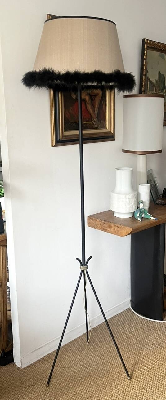 Black iron tripod floor lamp - Vintage 1950s / 1960s