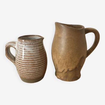 Duo of small stoneware pitchers for decoration