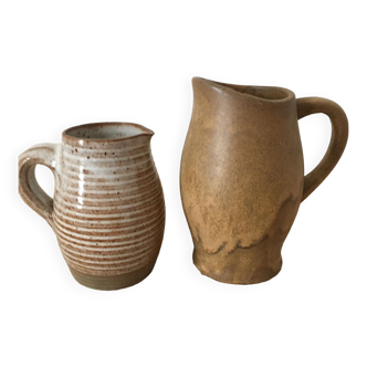 Duo of small stoneware pitchers for decoration