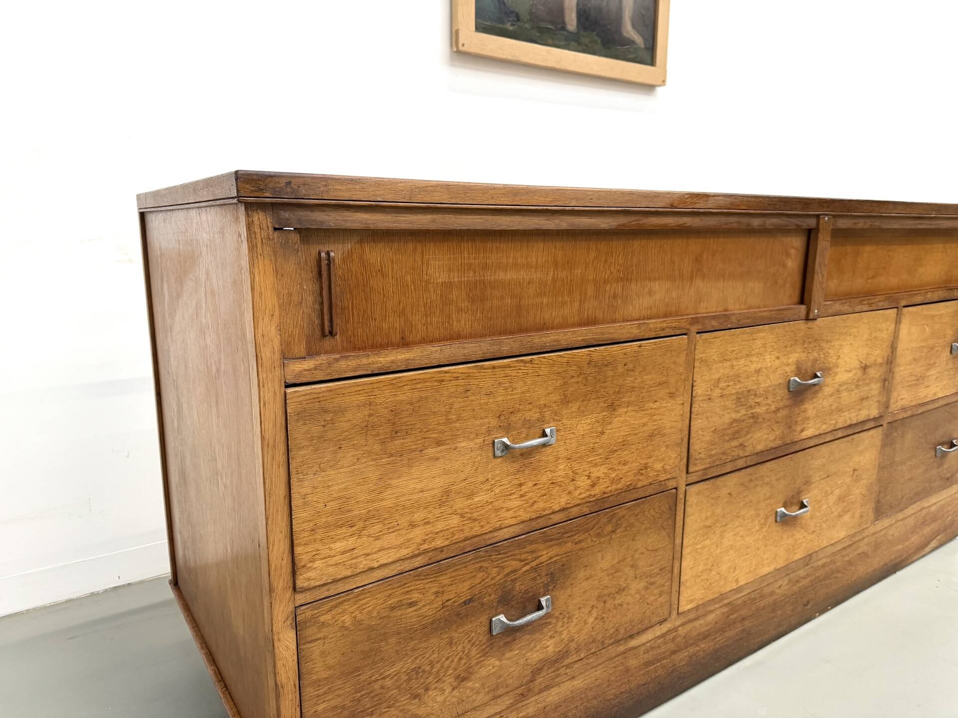 Vintage Siegel Paris workbench in oak and glass – 1950