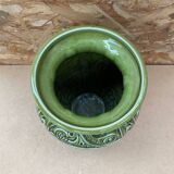 Antique ironstone vase green ceramic relief decor made in england vintage