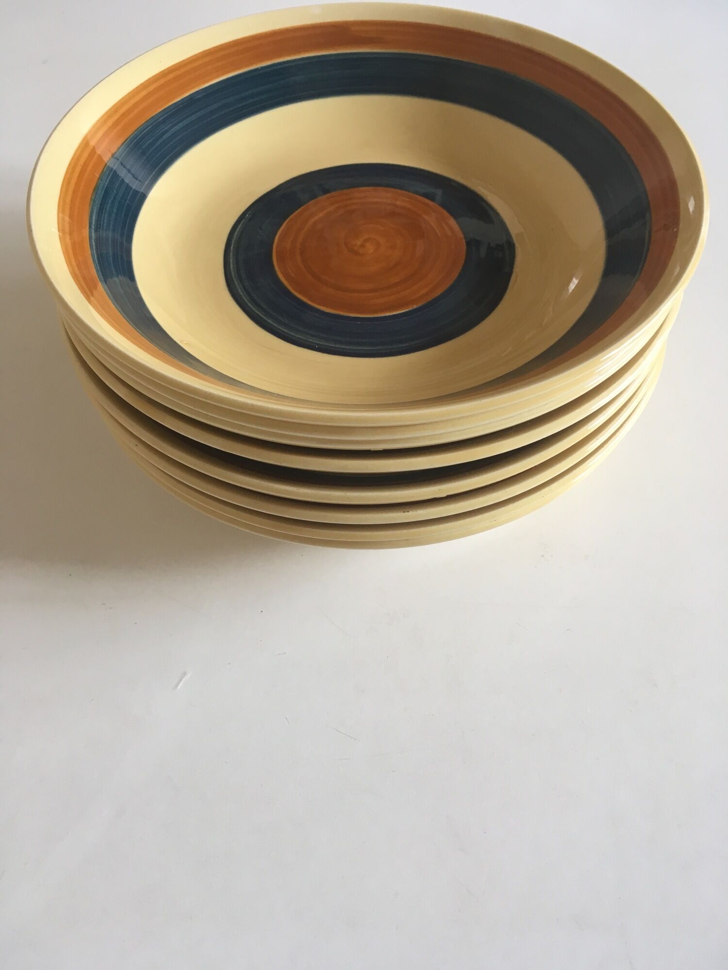 Set of 8 hollow plates cap faience gience of Gien 1970s