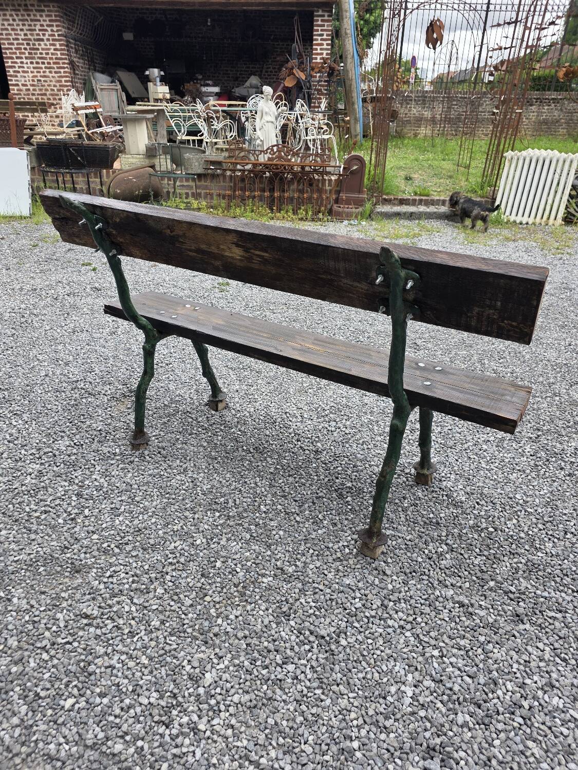 Cast iron garden bench with solid oak seat