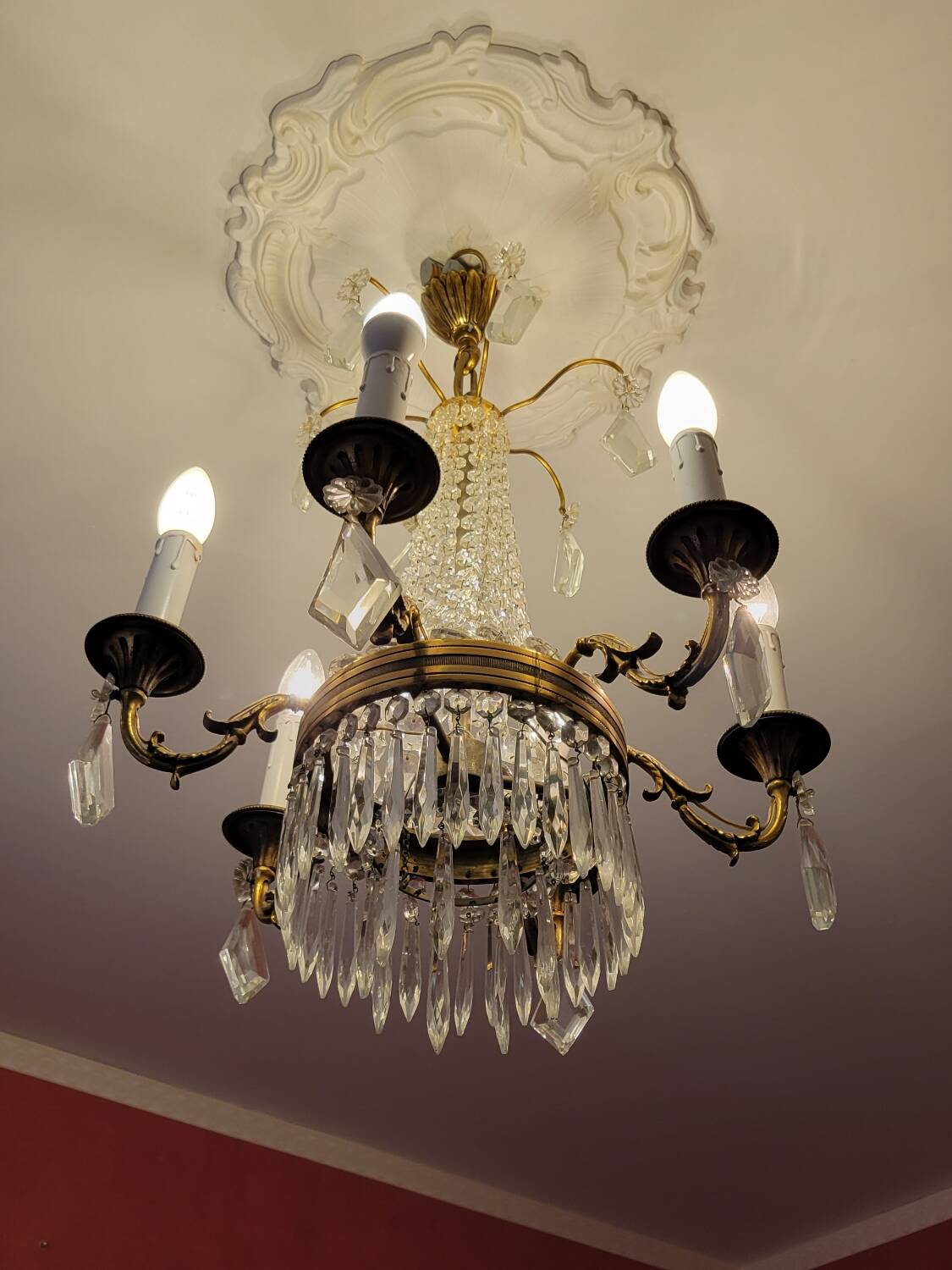 6-light hot air balloon chandelier with crystal pendants, late 19th century