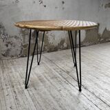 Wicker and metal coffee table from the 1950s