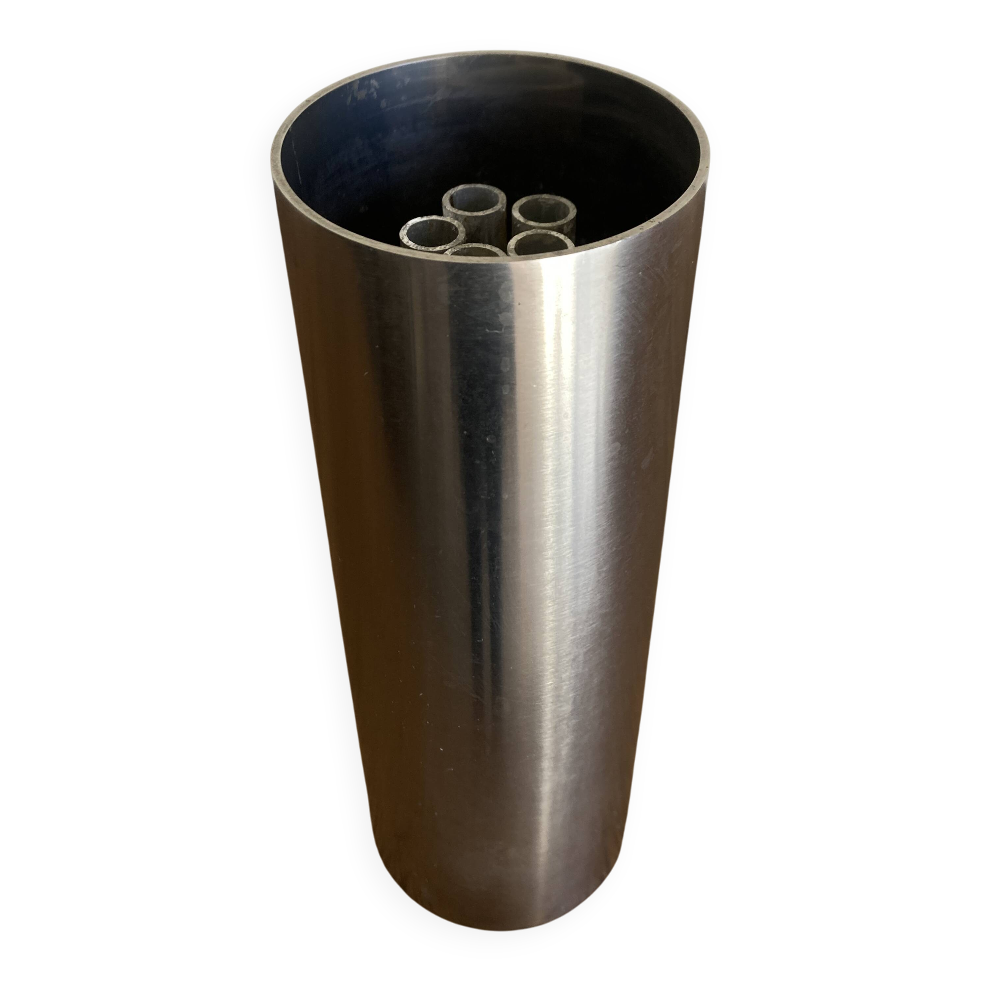 Space Age 1970s brushed steel flower vase