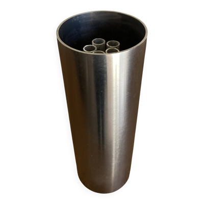 Vase pique fleurs en acier brossé Space Age 1970
