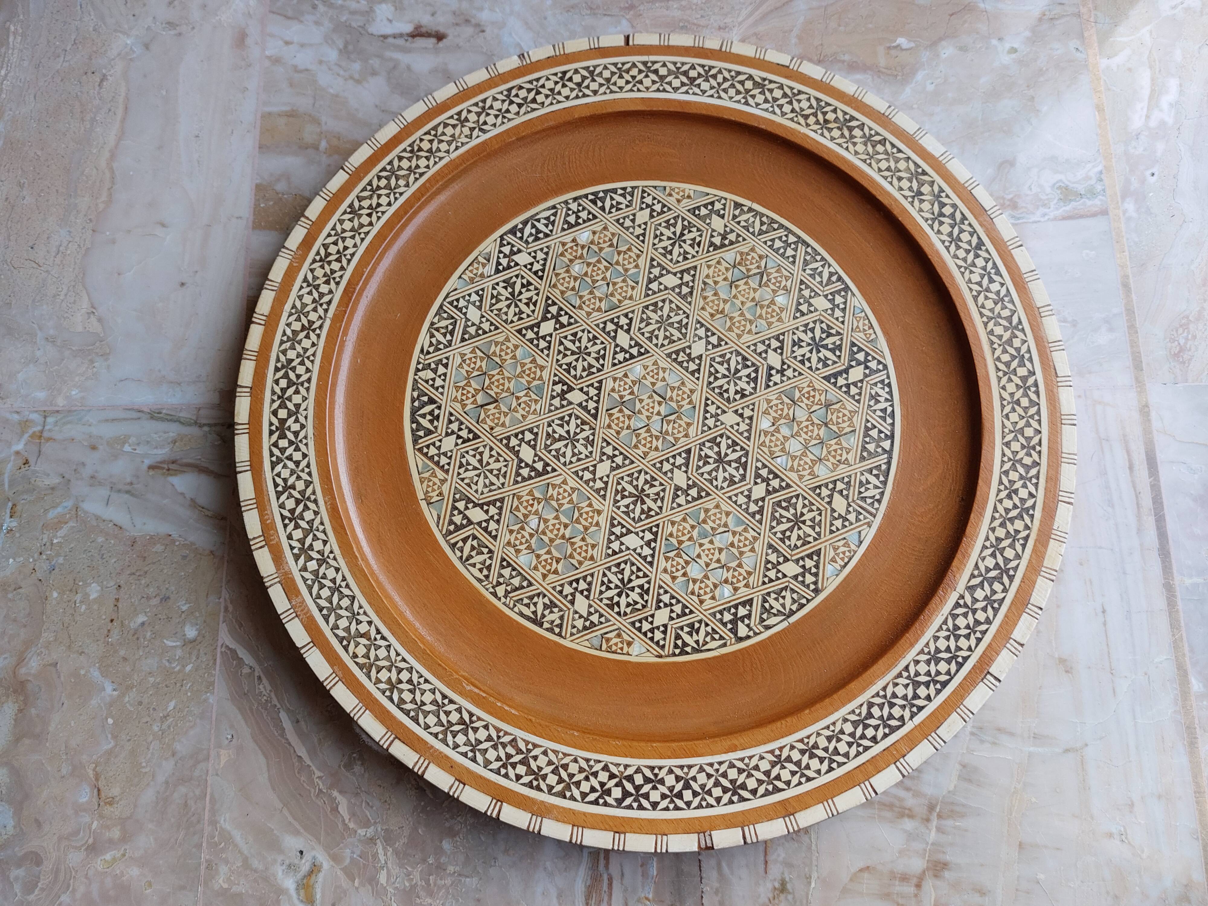 Egyptian tray solid wood marquetry inlaid with mother-of-pearl