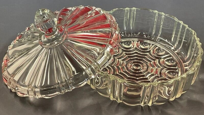 Details about Molded glass drageoir, diameter 18 cm