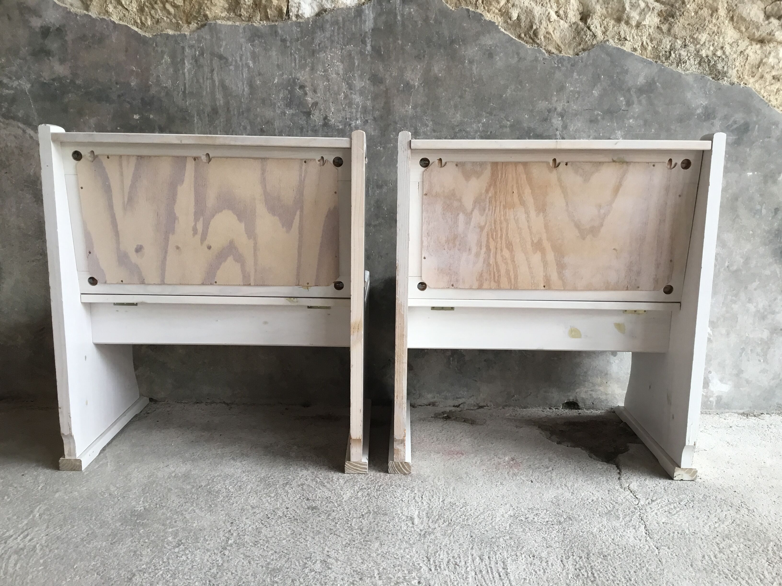 Pair of wooden and wicker chest benches - vintage - 1960