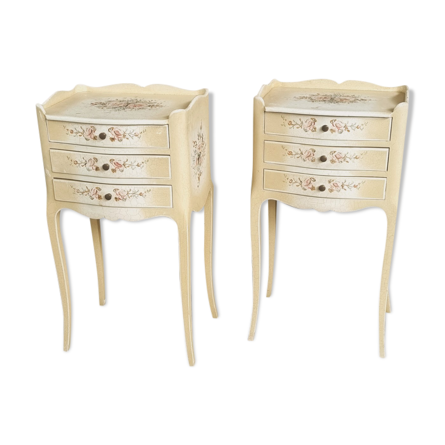 Set of bedside tables hand-painted Louis XV style