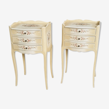 Set of bedside tables hand-painted Louis XV style