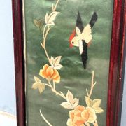 Framed Chinese Silk Embroidery Panel with Bird and Blossoms