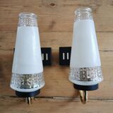 Paire d'appliques laiton et verre 1960