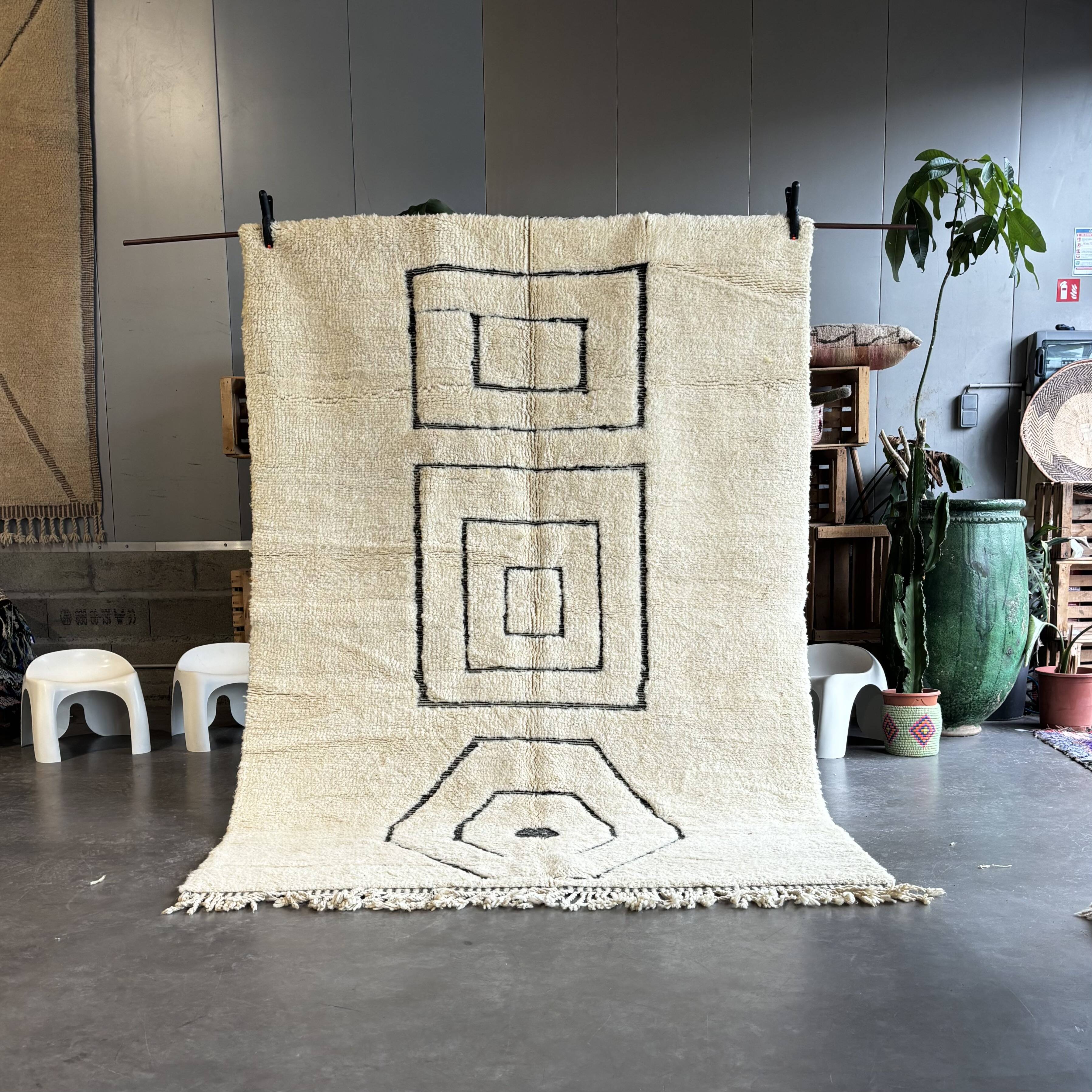 Large white Berber Beni Ouarain rug