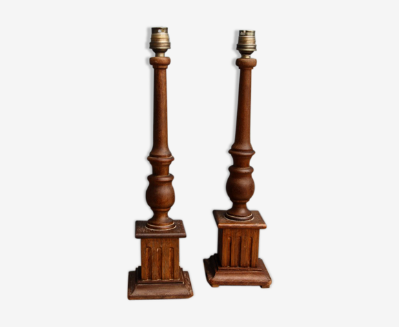 Paire de lampes balustres en bois tourné