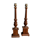 Pair of turned wooden baluster lamps