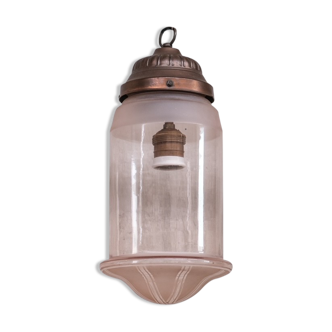 Antique pink glass and brass pendant light