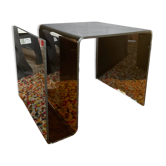 Smoked plexiglass magazine rack side table from the 70s