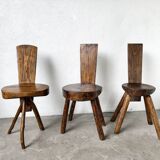 Set of three alpine chairs in solid pine, France, 1950s.