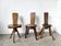 Set of three alpine chairs in solid pine, France, 1950s.
