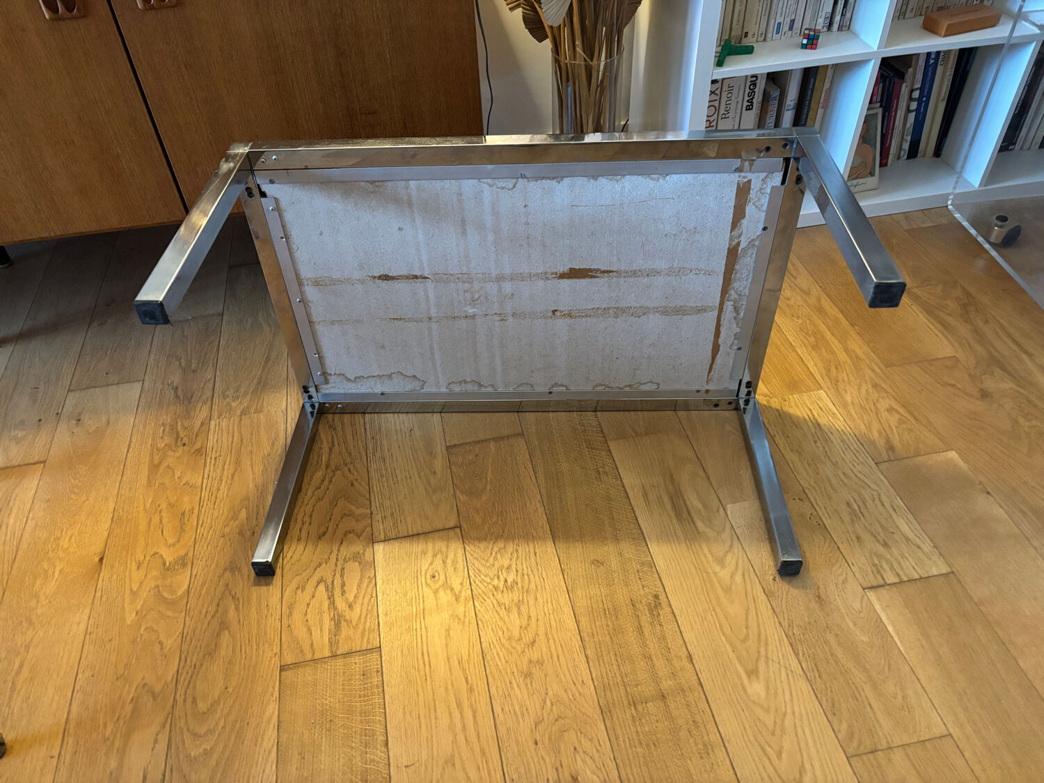 Vintage 1970s coffee table – chrome metal & enamelled tiles