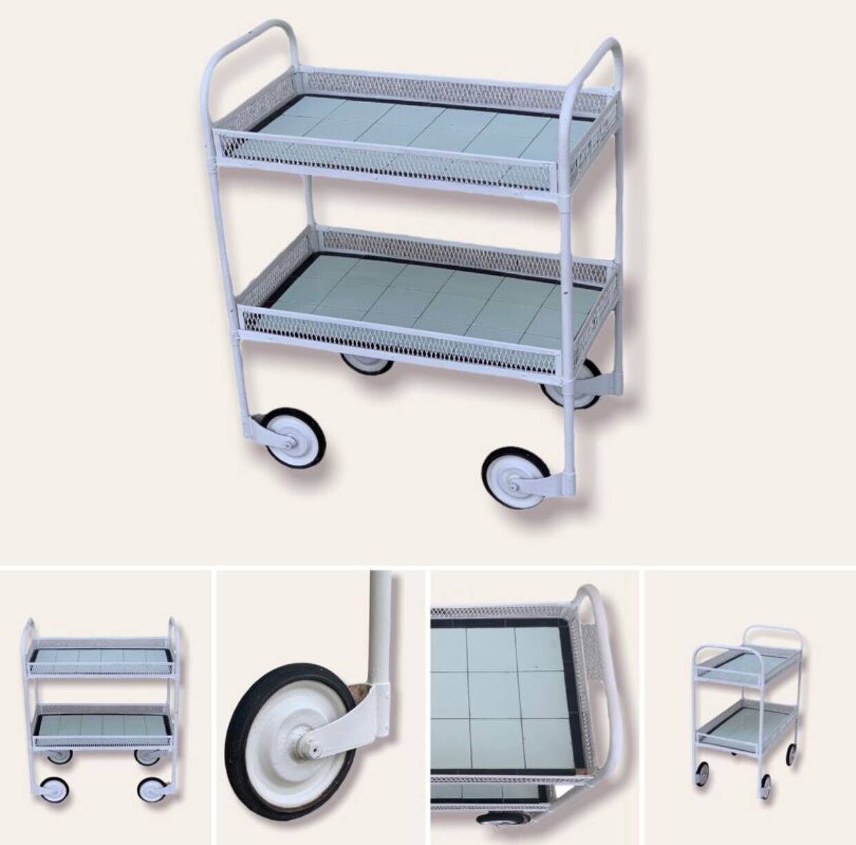 Vintage metal dessert trolley, openwork, 1950s.