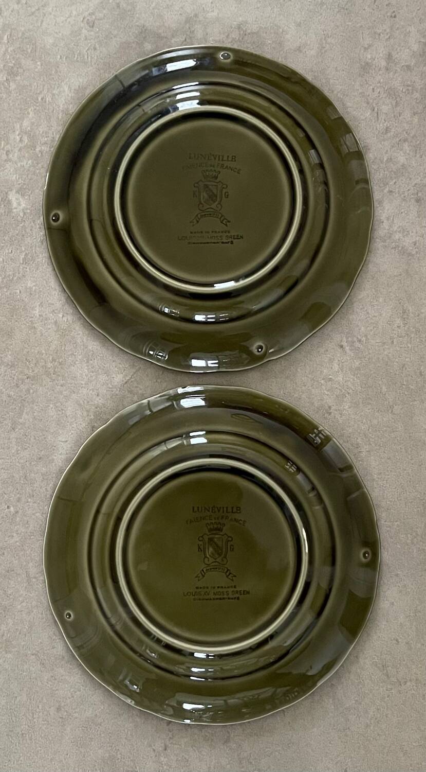 5 Lunéville Moss Green dessert plates.