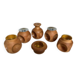 6 candle holders and a wooden vase Nopjes woodturning handmade