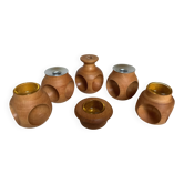 6 candle holders and a wooden vase Nopjes woodturning handmade