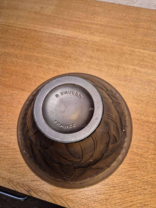 Coupe en verre fumé époque art déco signée Pierre D'Avesn