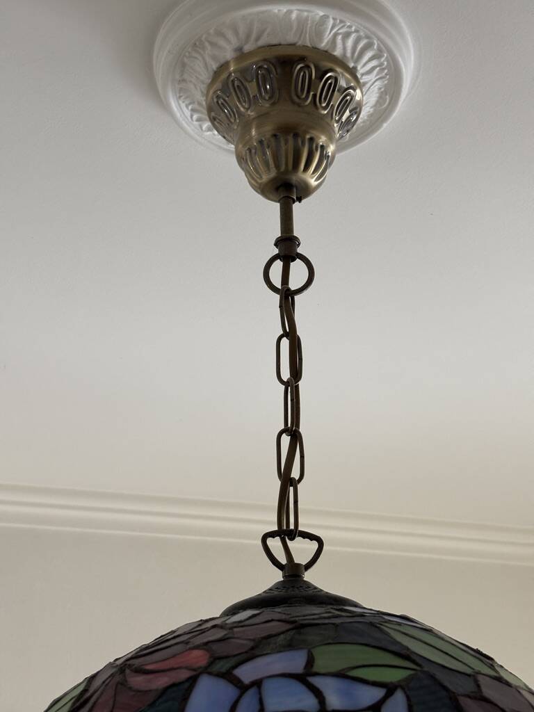 Tiffany-style floral stained glass pendant light in brass D40cm