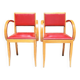 2 anciens fauteuils bridge bois & skai rouge