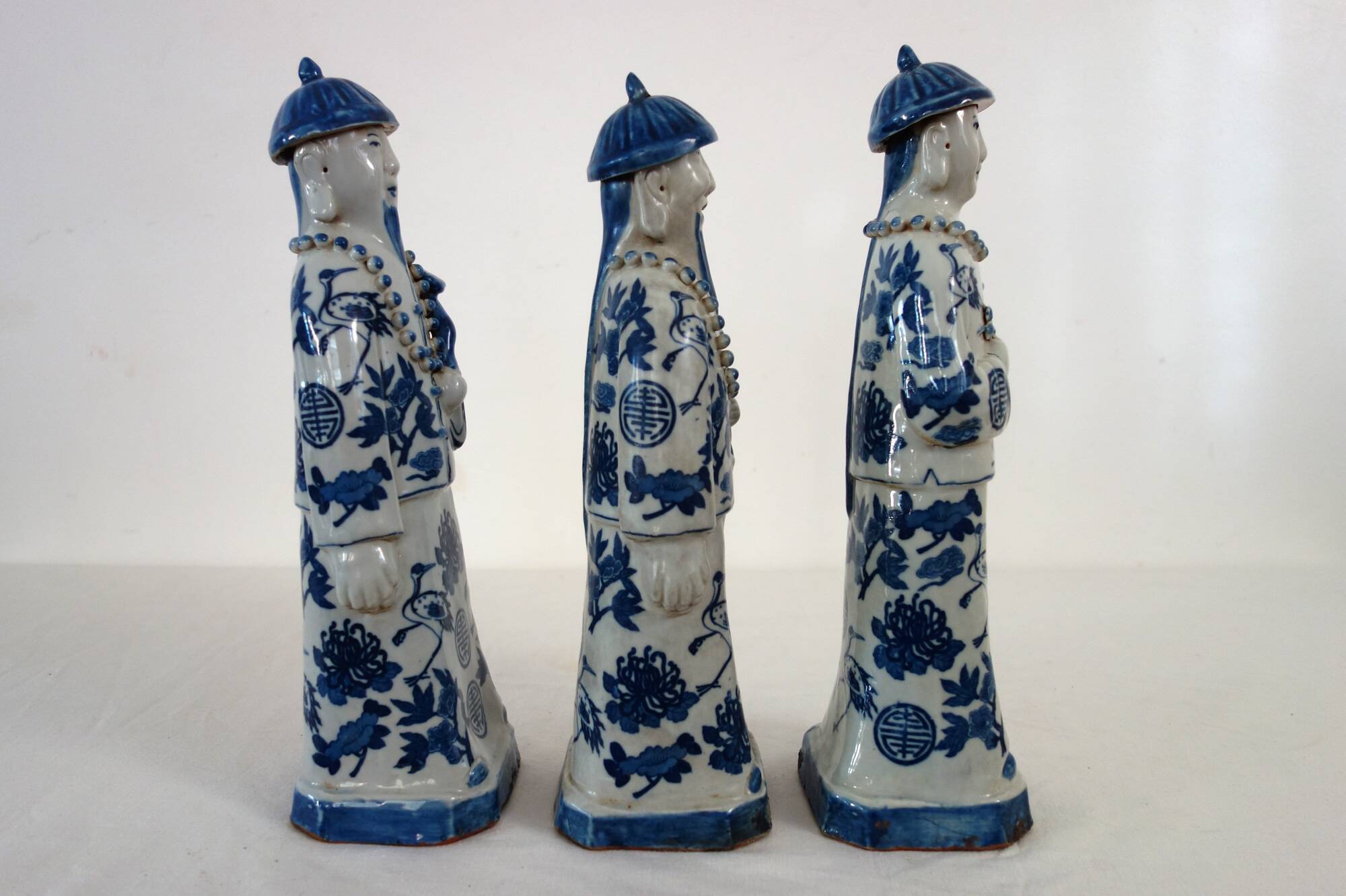3 figurines of emperors from the Qing dynasty, China, early 20th century.