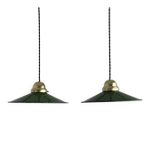 PAIR OF OLD ENAMELLED WORKSHOP SUSPENSIONS