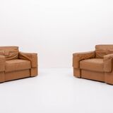 Fauteuils club italiens modernes en cuir cognac