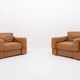 Fauteuils club italiens modernes en cuir cognac