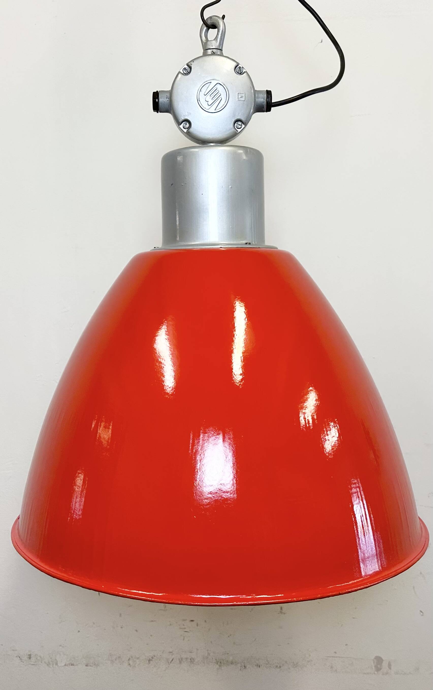Large Red Painted Industrial Factory Lamp from Elektrosvit, 1960s