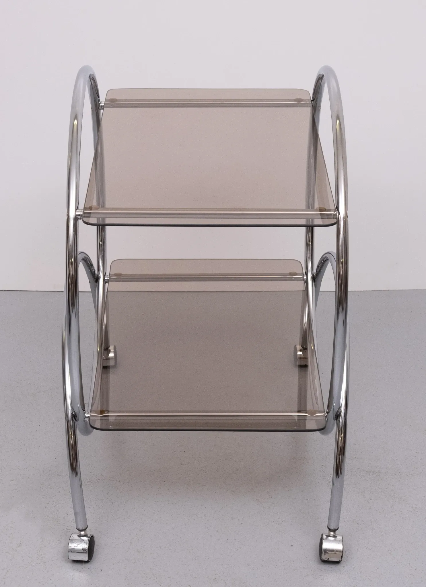 Art Deco style Two Tier smoked Glass Chrome Bar Card 1970s Sweden
