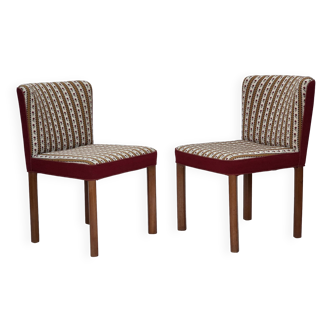 1960s, set of 2 Danish easy chairs, traditional Danish woven wool fabric.