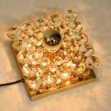 Small 70s Palwa brass ceiling or wall lamp with faceted crystal stones