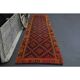 Vintage Turkish Oushak Handmade Wool Cotton Red Runner Rug 115x470