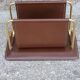 Letter holder in Havana leather and gold metal Longchamp from the 70s