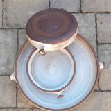 Set of 3 dishes in varnished pyrity sandstone, cream and brown